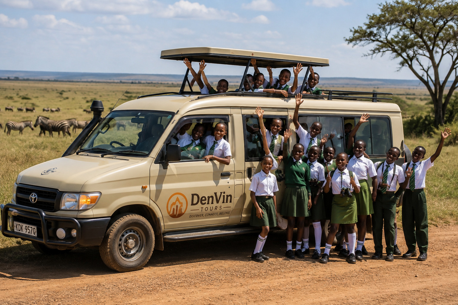 Students enjoying an educational school safari in Kenya